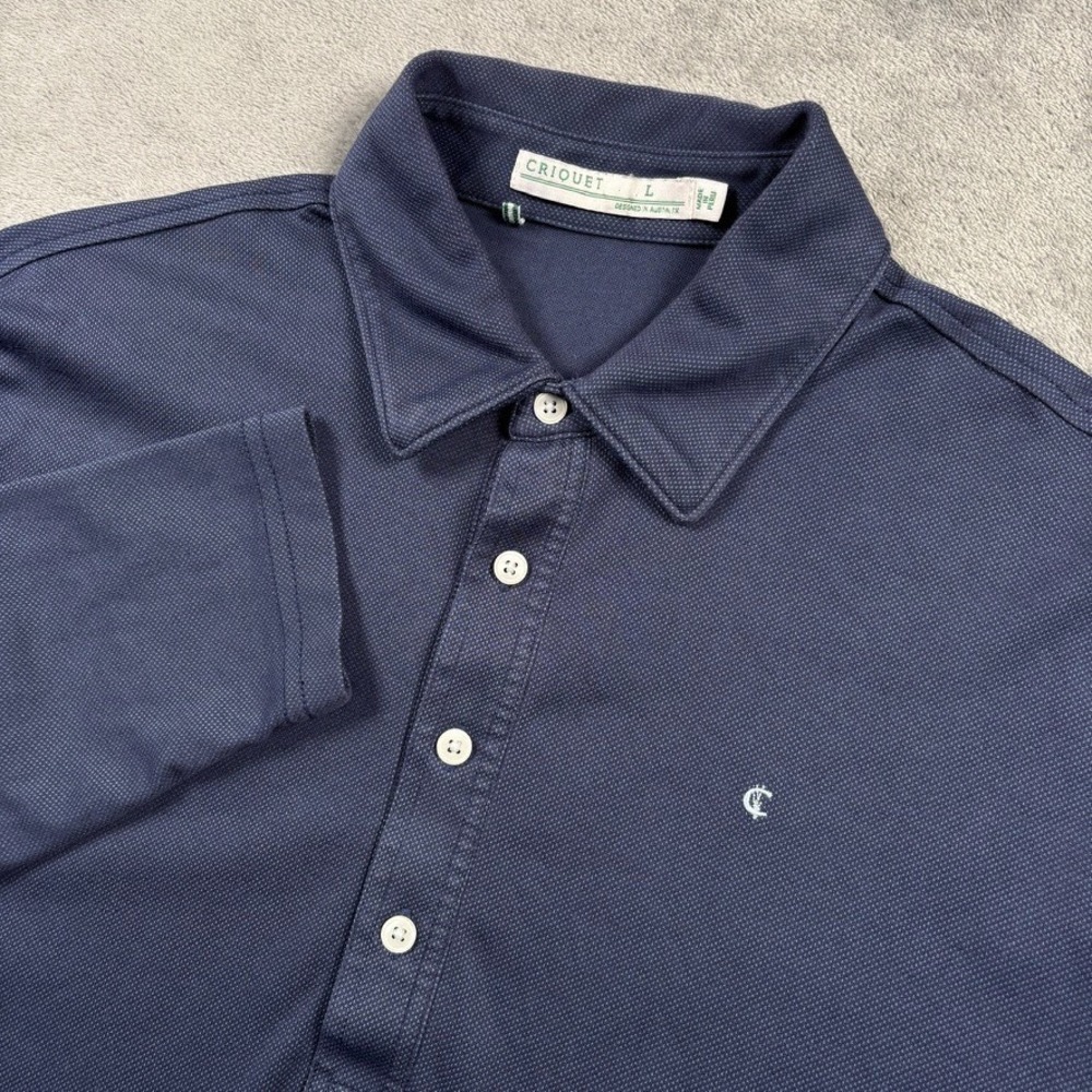 Criquet Polo Shirt Mens M Blue Long Sleeve Pima Cotton Regular Fit Preppy